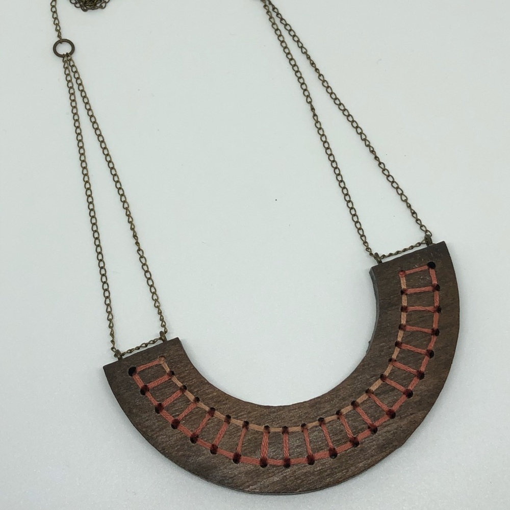 Wood embroidery necklace